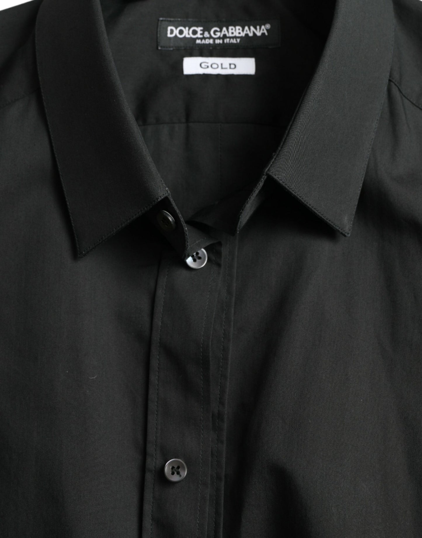 Camisa de vestir formal dorada de seda de algodón negro de Dolce & Gabbana