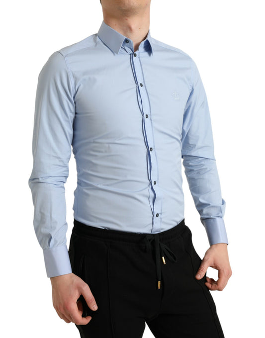 Dolce & Gabbana Camisa de vestir formal dorada de algodón azul cielo para hombre