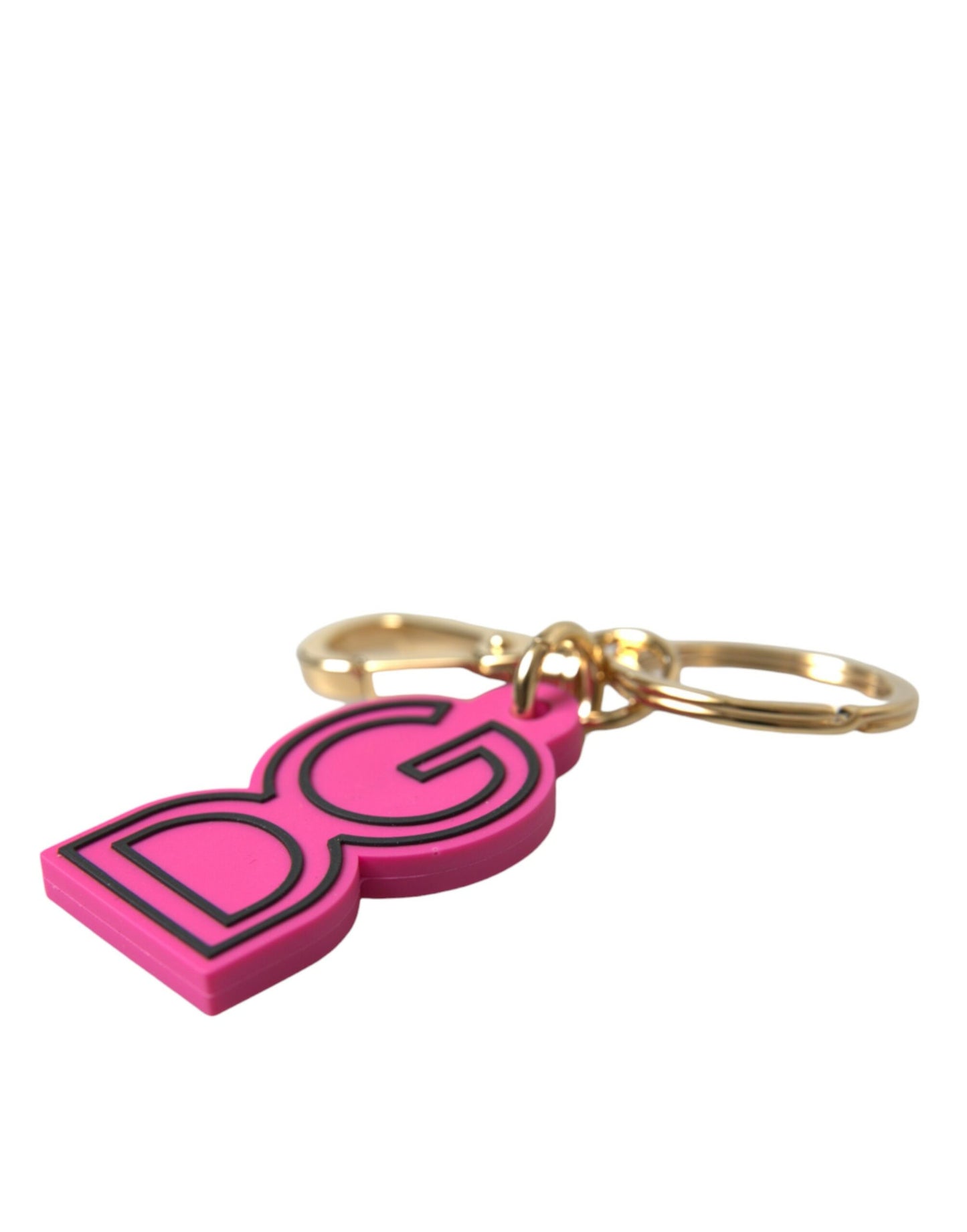 Llavero Dolce & Gabbana rosa de goma con logo DG de metal dorado
