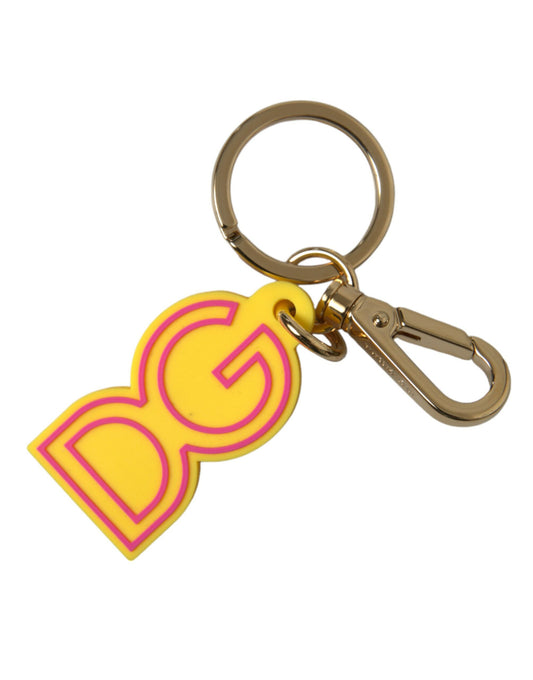 Llavero Dolce & Gabbana de goma amarillo con logo DG en metal dorado