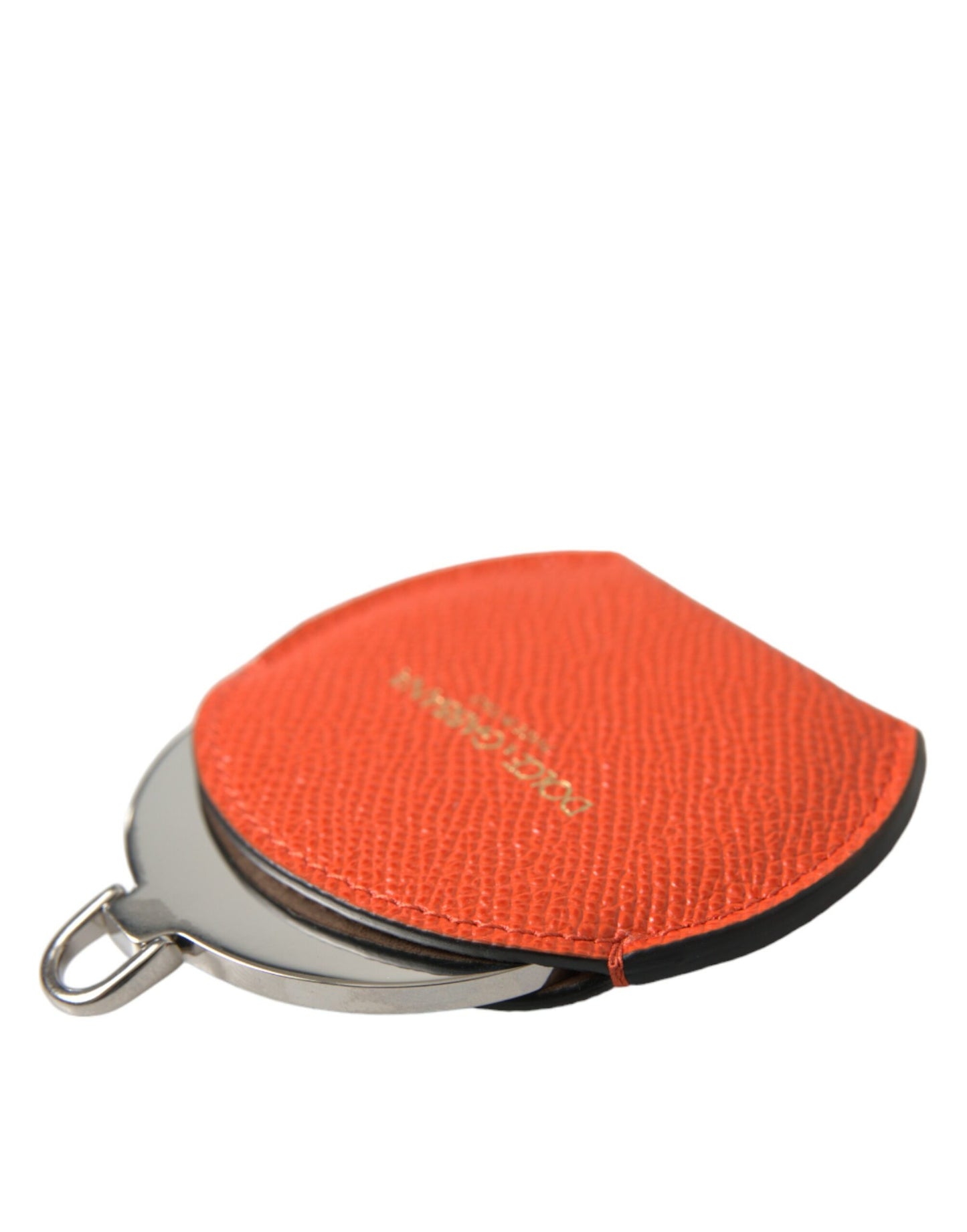 Estuche de Espejo de Mano Redondo con Logo de Piel de Becerro Naranja Dolce & Gabbana