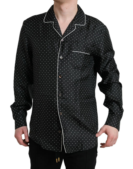 Camisa de seda de manga larga Dolce & Gabbana negra con lunares