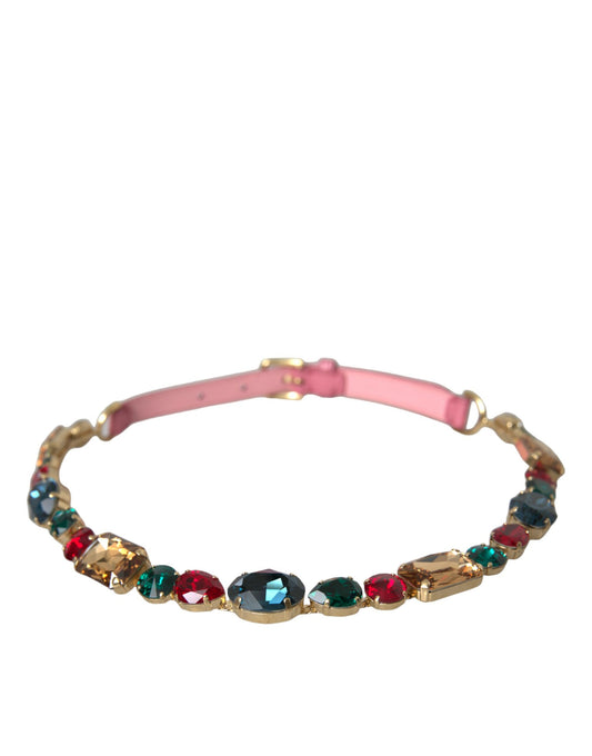 Cinturón Dolce & Gabbana de cuero rosa con cadena de cristal