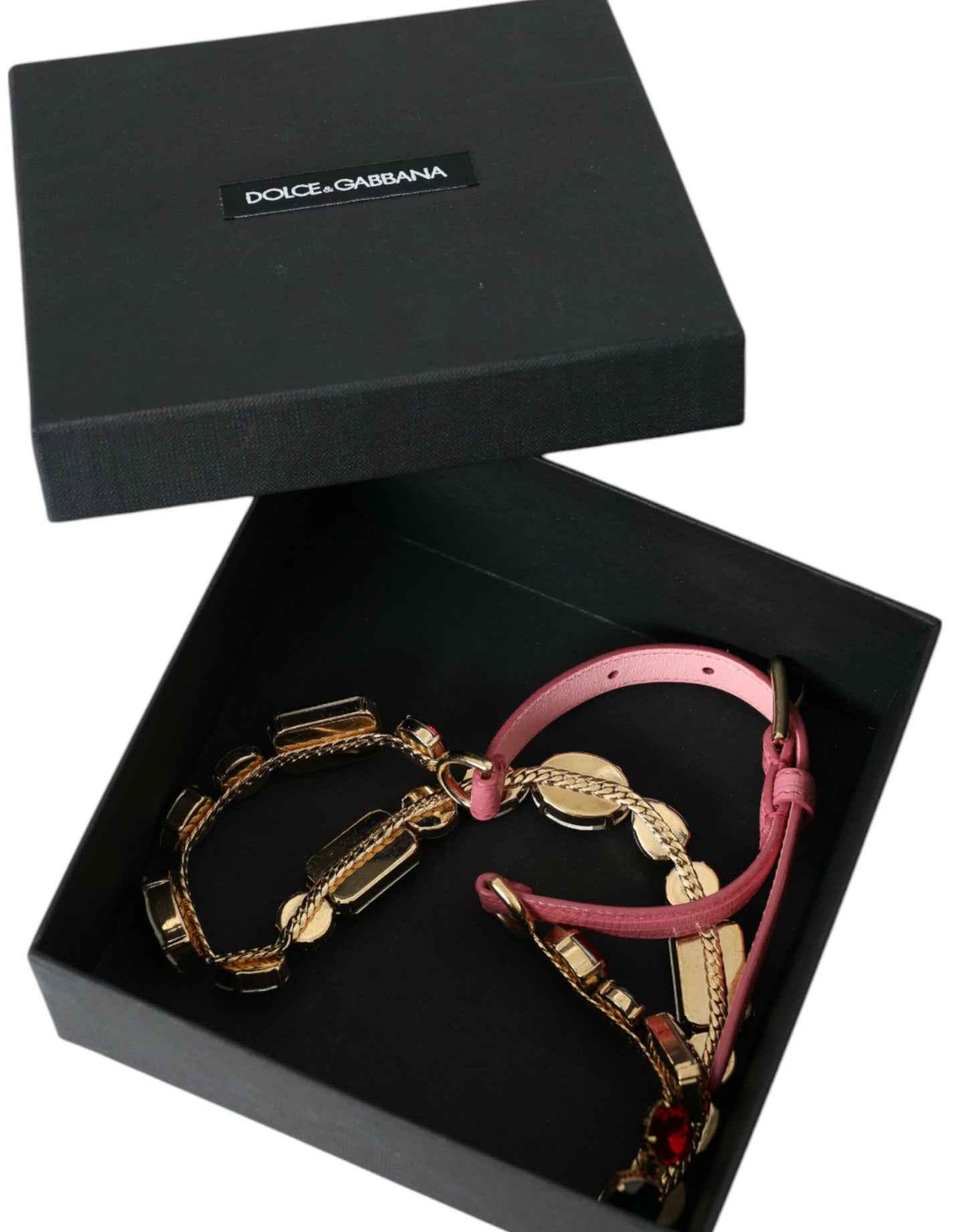 Cinturón Dolce & Gabbana de cuero rosa con cadena de cristal