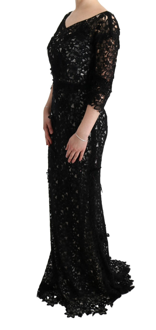 Dolce & Gabbana Vestido largo floral de seda y algodón negro