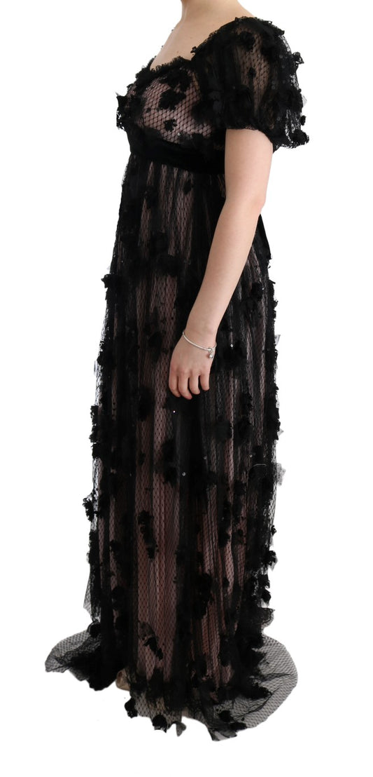 Vestido recto de seda negro con apliques de Dolce & Gabbana