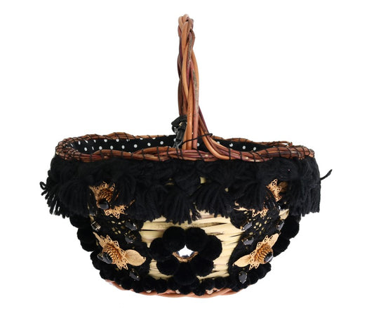 Bolso Agnese de Dolce & Gabbana de paja beige, piel de serpiente, pompón y cristales