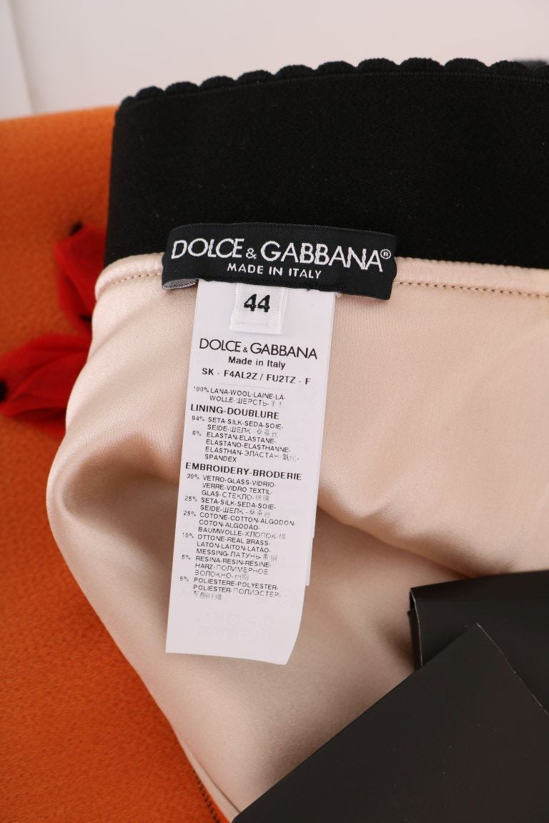 Falda Dolce & Gabbana de Lana Naranja con Aplicaciones de Lentejuelas de Cristal