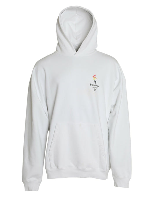Sudadera con capucha y logo de algodón blanco Balenciaga