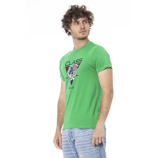Camiseta de hombre de algodón verde Cavalli Class