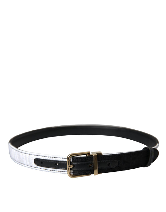 Cinturón Dolce & Gabbana Negro Blanco Patchwork Hebilla de Metal Dorada