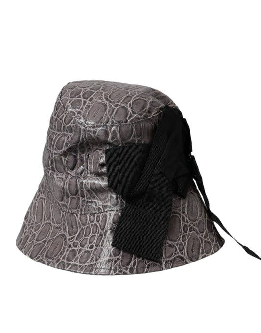 Sombrero de cubo de cuero con estampado negro y gris de Dolce & Gabbana