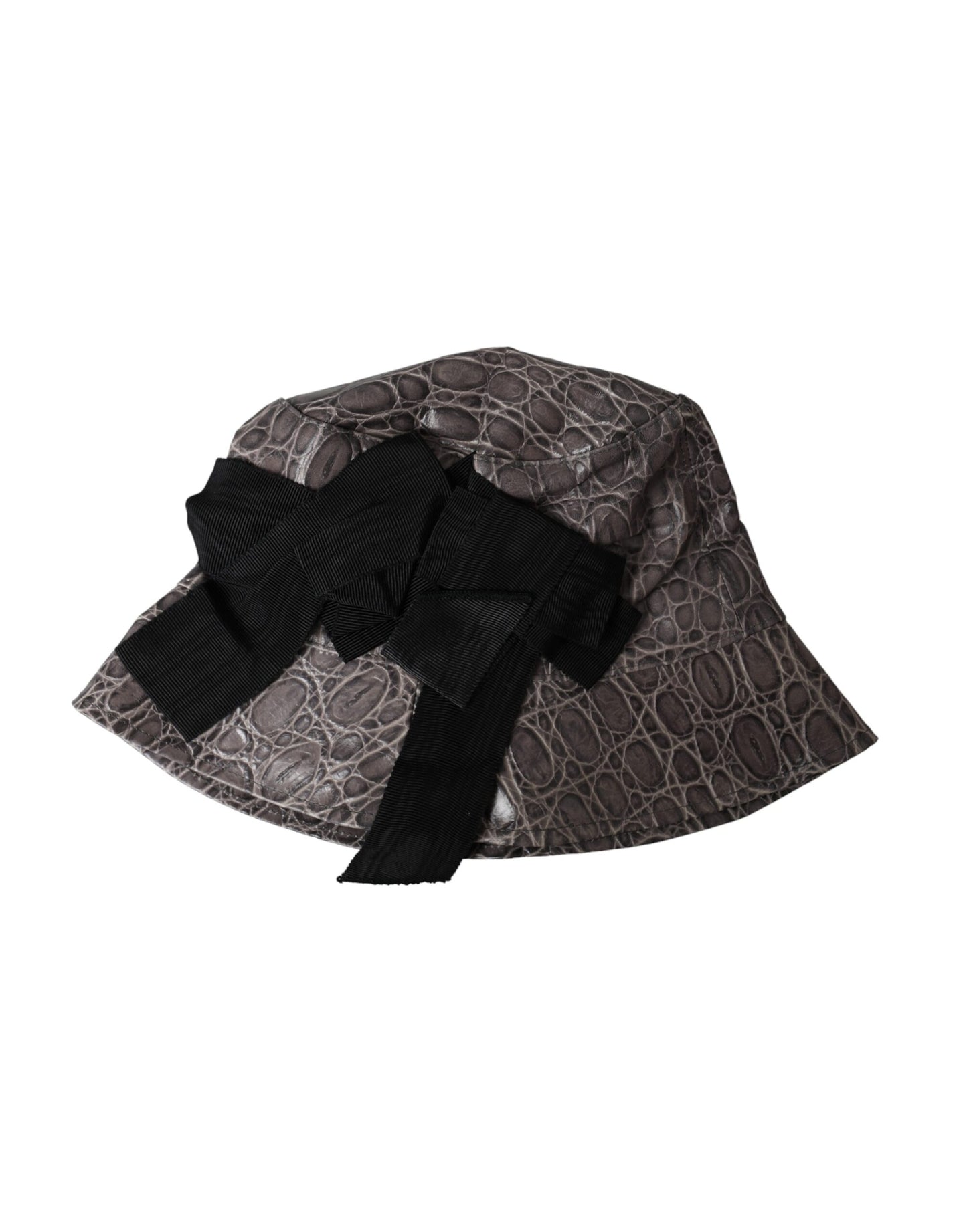 Sombrero de cubo de cuero con estampado negro y gris de Dolce & Gabbana