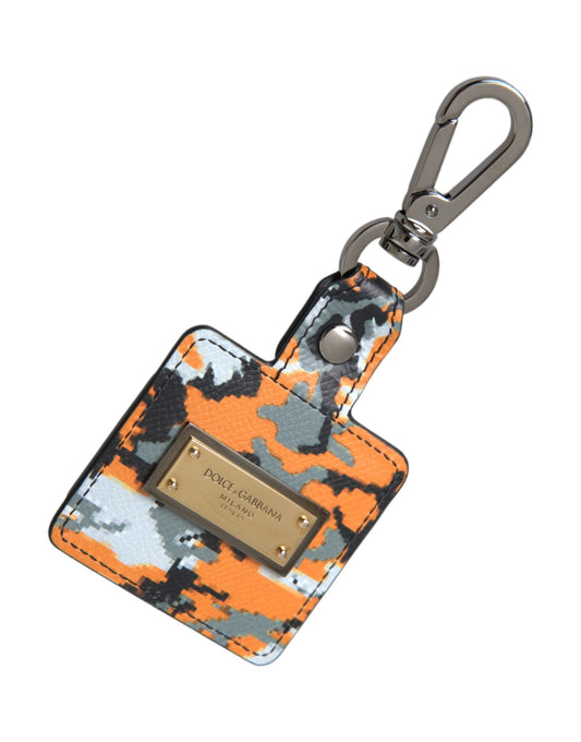 Estuche para Airpods Dolce & Gabbana de piel con estampado de camuflaje multicolor y logotipo metálico