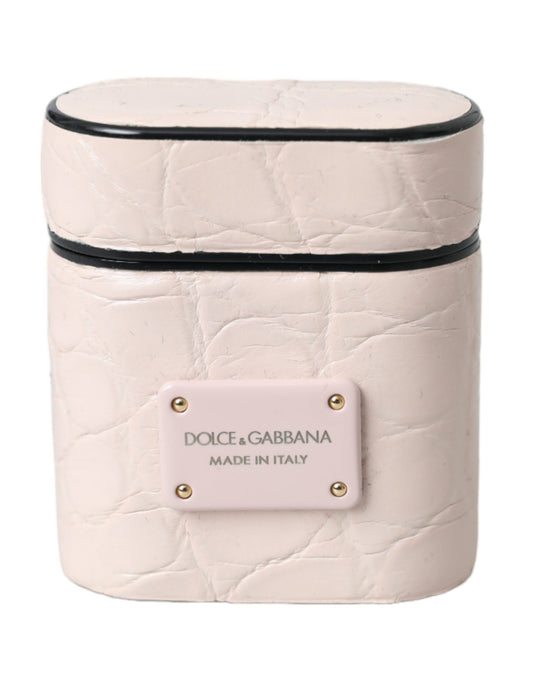 Estuche para Airpods Dolce & Gabbana de piel rosa claro con placa del logo metálica