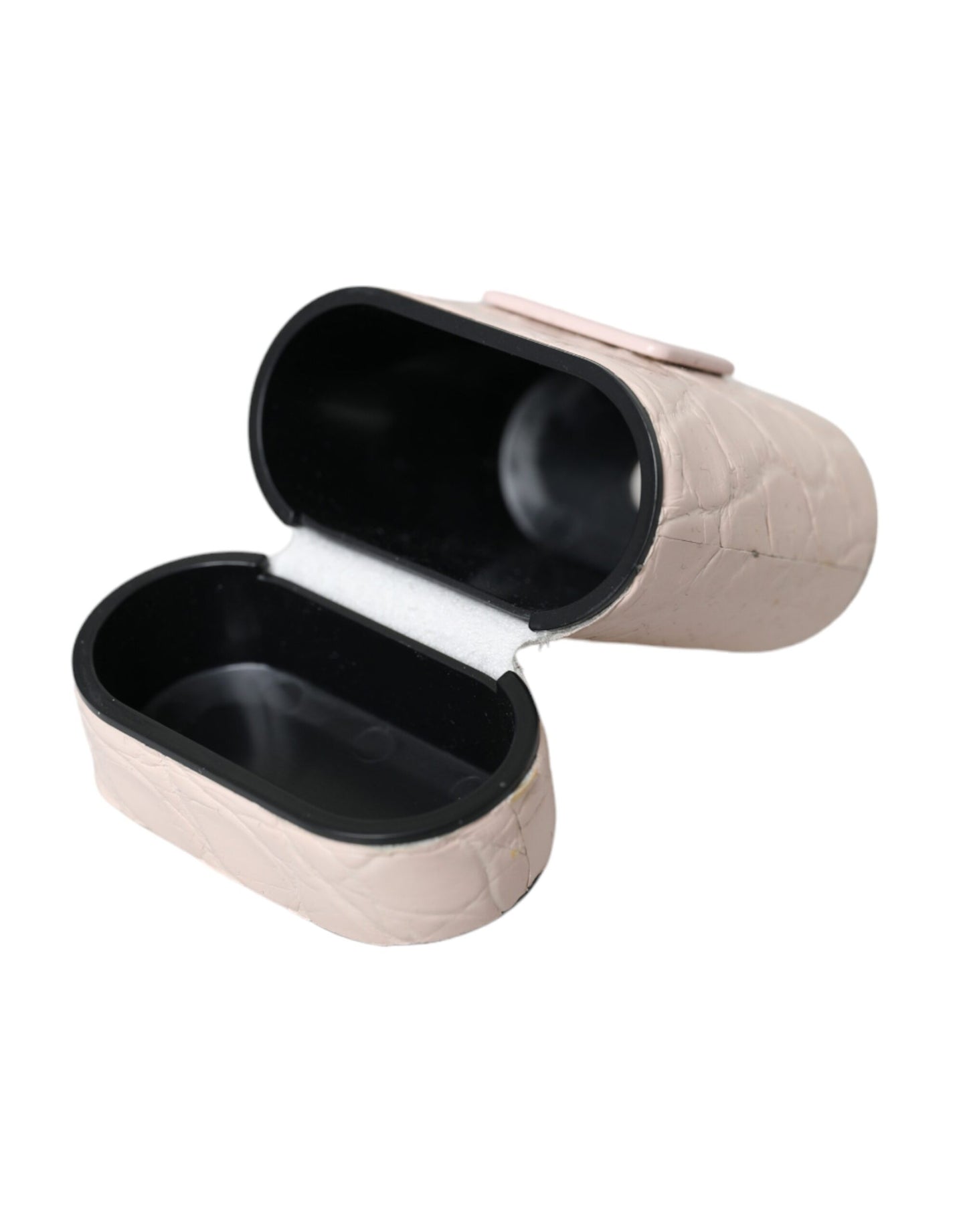 Estuche para Airpods Dolce & Gabbana de piel rosa claro con placa del logo metálica