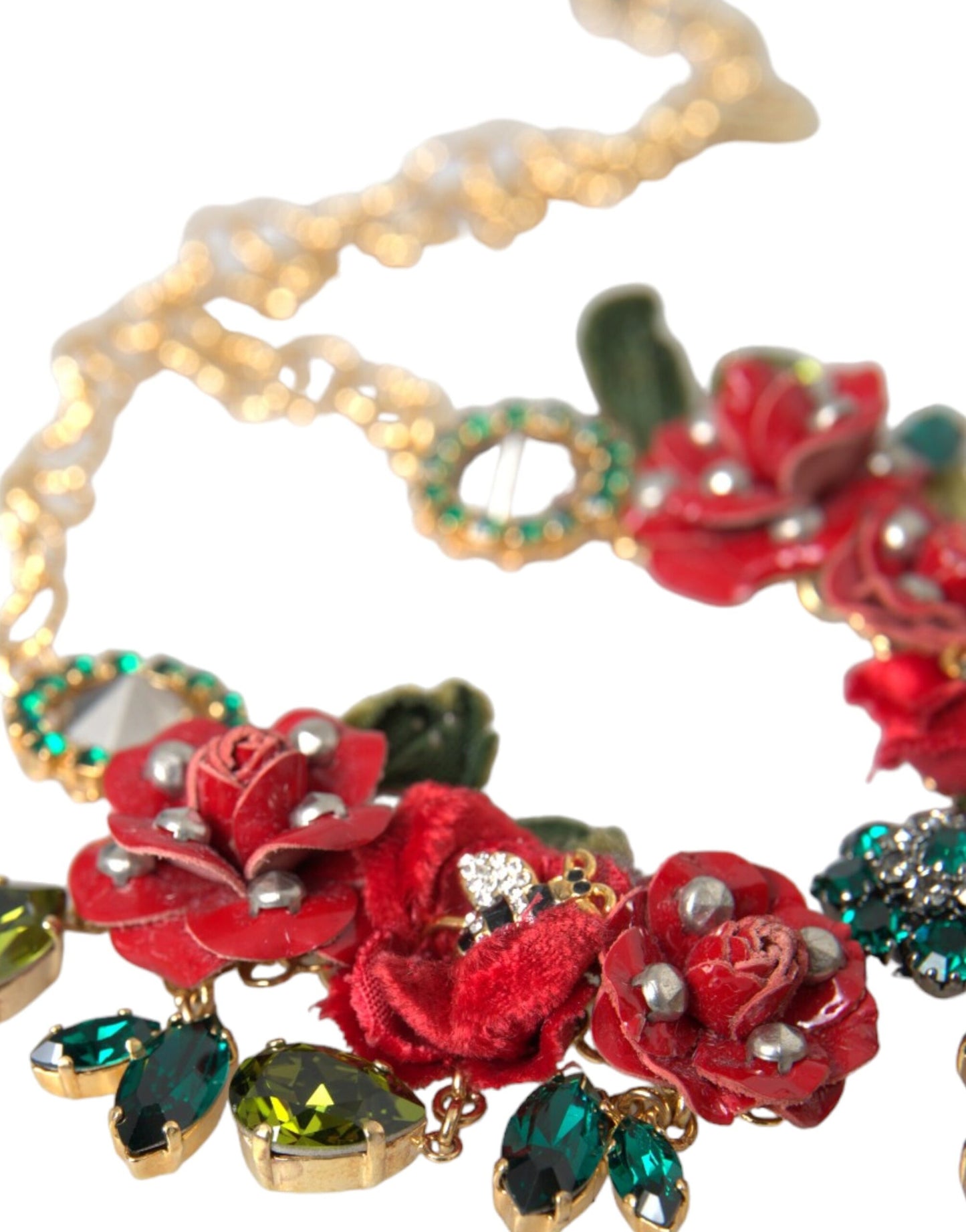 Collar con colgante de cristal de pétalo de rosa y cadena de eslabones de latón dorado Dolce & Gabbana