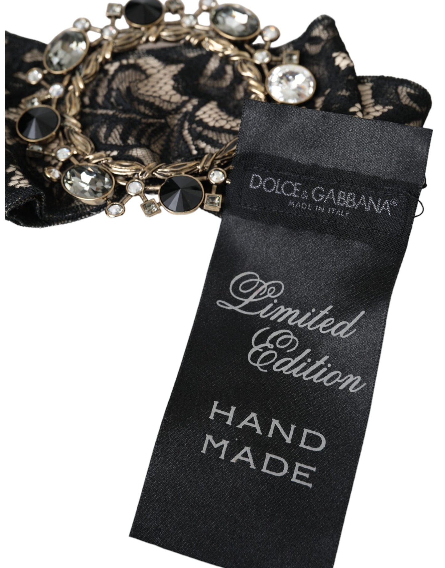 Prendedor de Pelo Broche Hecho a Mano de Encaje Negro con Cristales Dolce & Gabbana
