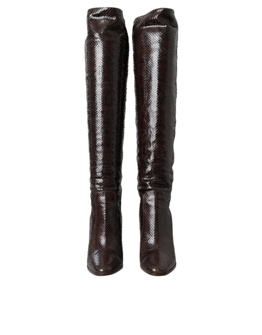 Dolce & Gabbana Botas de Tacón de Cuero Exótico Marrón Zapatos