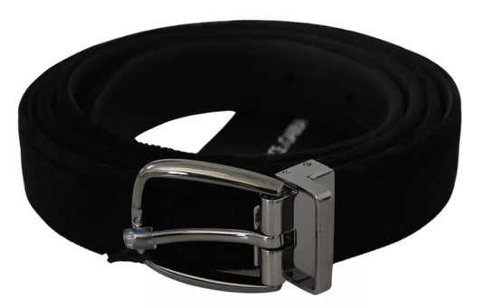 Cinturón para hombre Dolce & Gabbana de terciopelo negro con hebilla de metal tono plateado