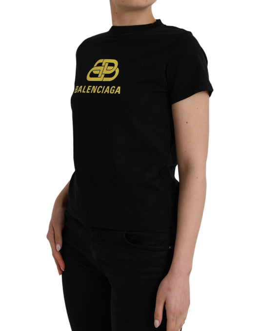 Camiseta Balenciaga negra de algodón con cuello redondo, manga corta y estampado del logo