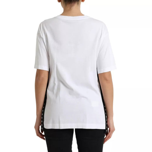 Dolce & Gabbana Camiseta blanca con estampado de eslogan y detalles de cordones