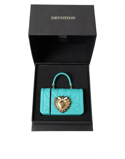Funda de AirPods de silicona turquesa con forma de corazón Devotion de Dolce & Gabbana