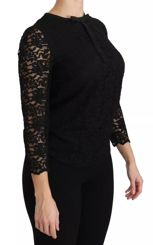 Blusa de nailon de encaje negro de manga larga Dolce & Gabbana