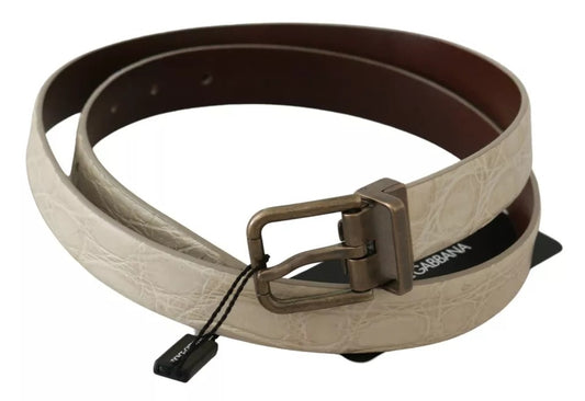 Cinturón de cuero Dolce & Gabbana color crema beige con hebilla dorada