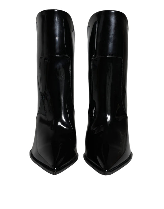 Chaussures bottines pointues en cuir verni noir Dolce & Gabbana