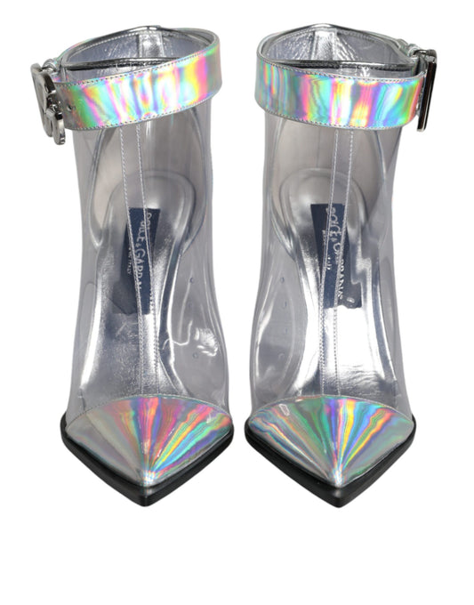 Dolce & Gabbana Bottines Courtes Pointues en PVC Argenté Iridescent