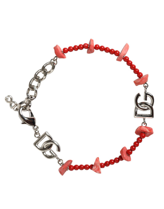 Pulsera Dolce & Gabbana de cadena con logo DG, cuentas y resina, tono plateado