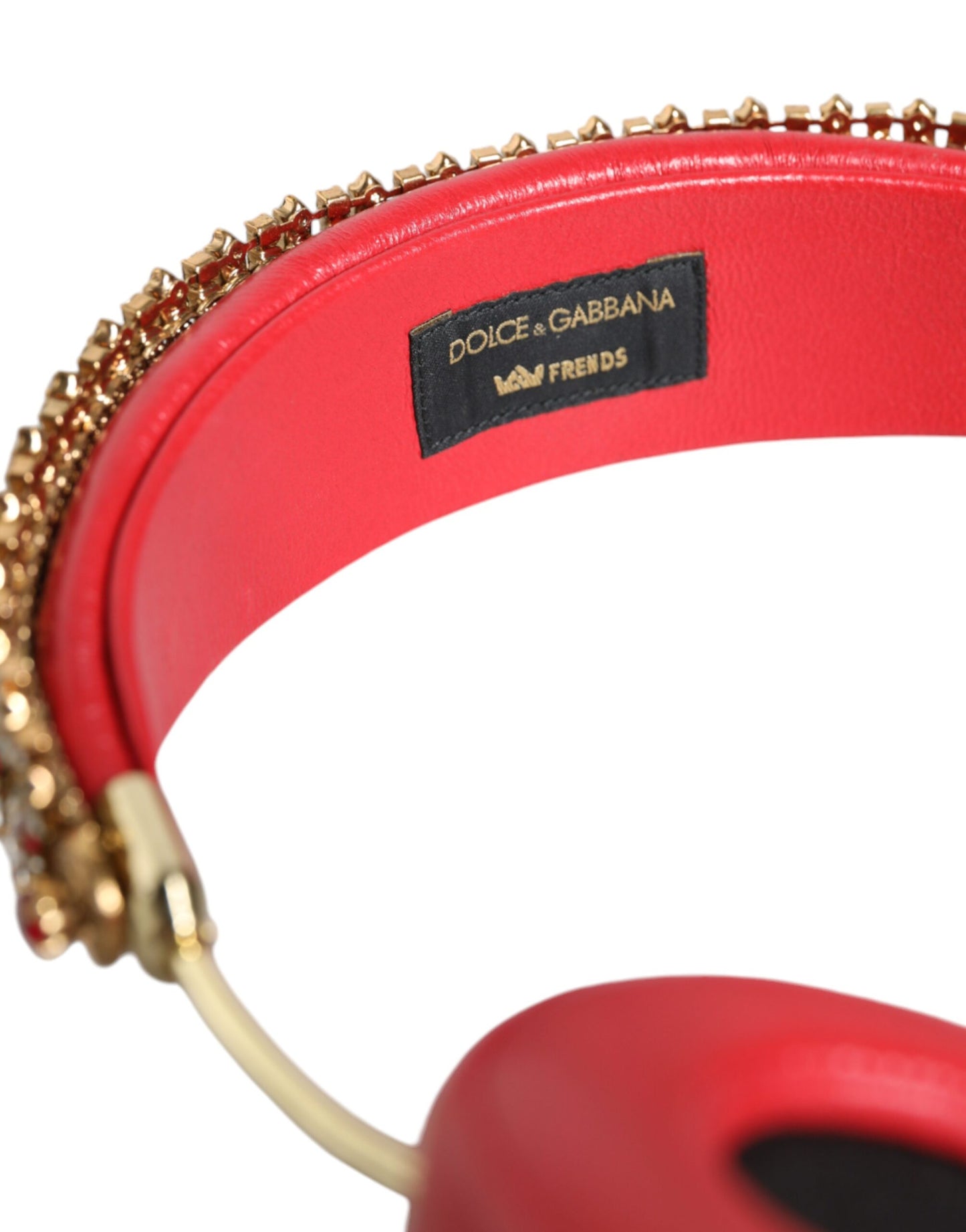 Auriculares Dolce & Gabbana de cuero napa rojo con cristales y motivos florales
