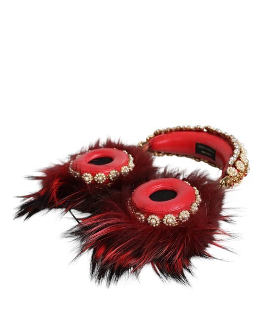 Auriculares de audio AUX Dolce & Gabbana de oro rojo con cristales y piel