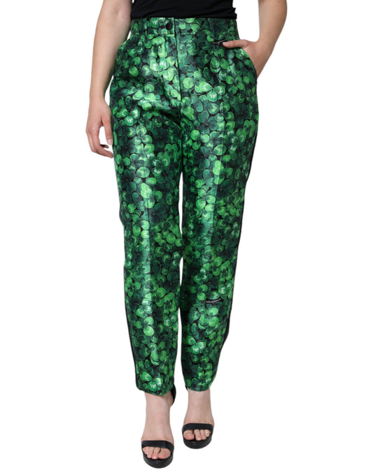 Pantalones cónicos de talle alto de satén de seda verde Clover de Dolce & Gabbana