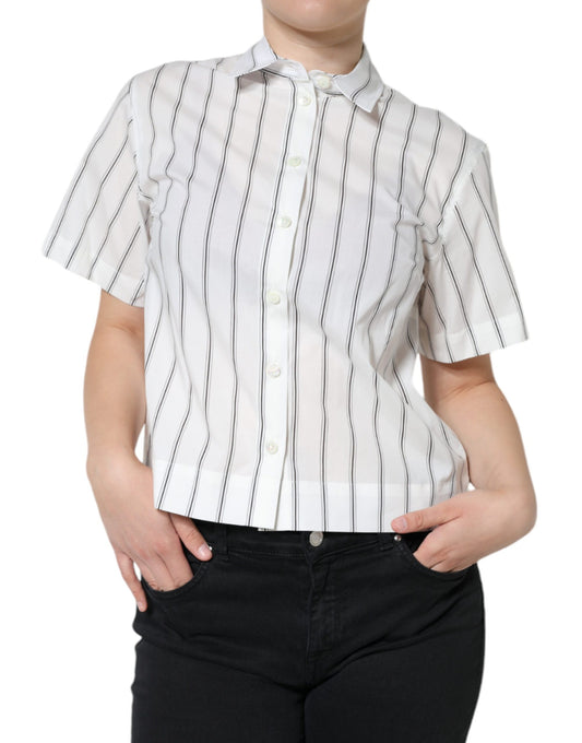 Top Polo de Manga Corta con Cuello a Rayas Blancas de Dolce & Gabbana