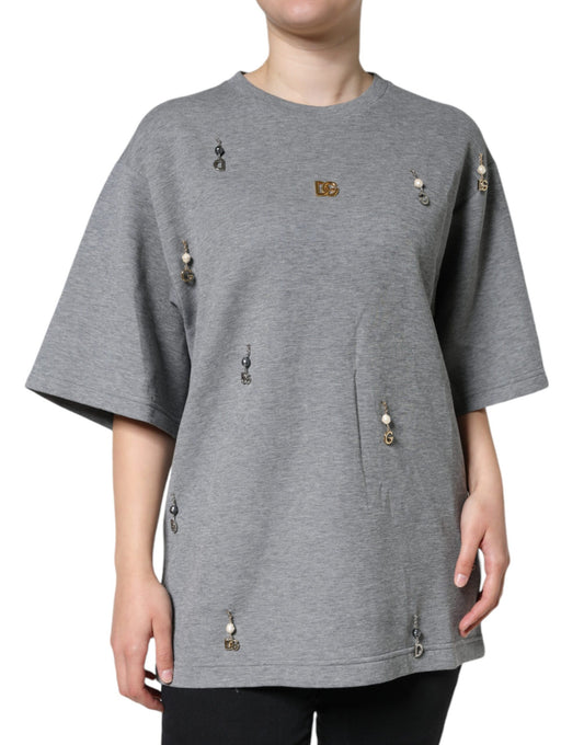Camiseta Dolce & Gabbana gris de mezcla de algodón con adornos