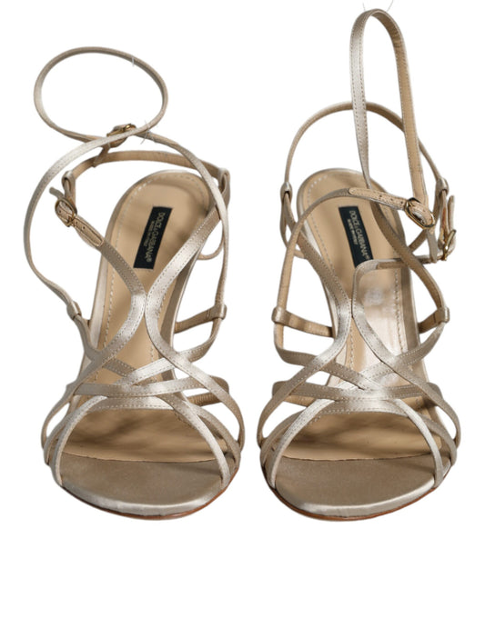 Sandalias de tacón de aguja de piel beige Dolce & Gabbana