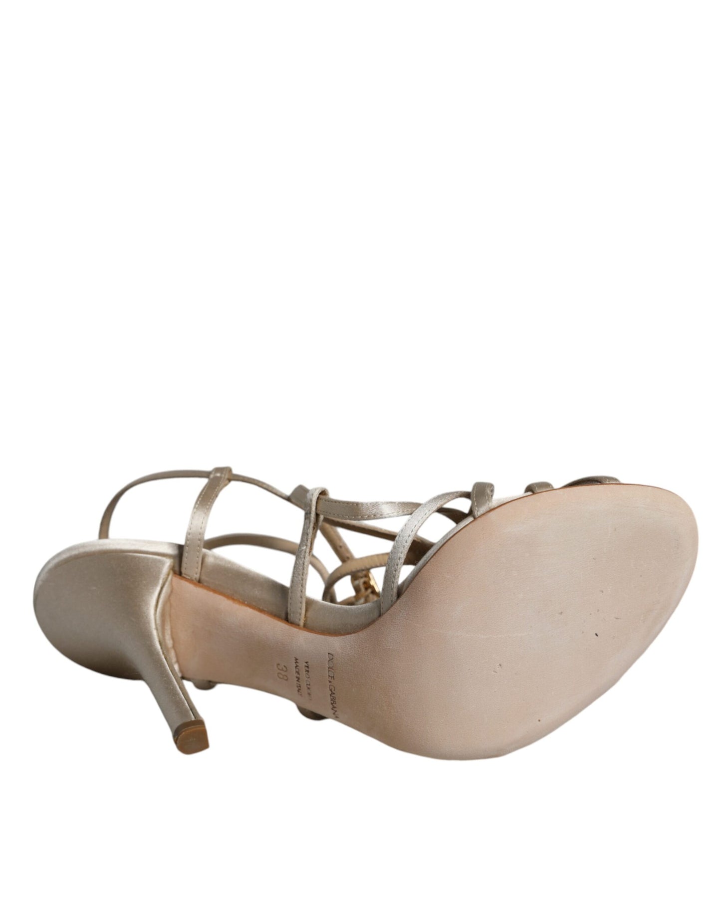 Sandalias de tacón de aguja de piel beige Dolce & Gabbana