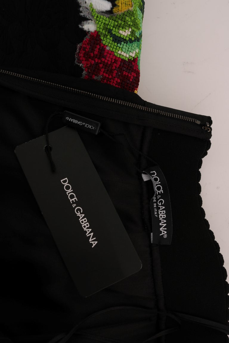 Falda brocada de Dolce & Gabbana negra adornada con margaritas