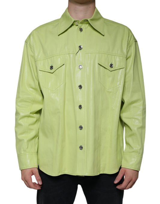 Camisa Dolce & Gabbana de hombre con cuello y botones, de algodón verde