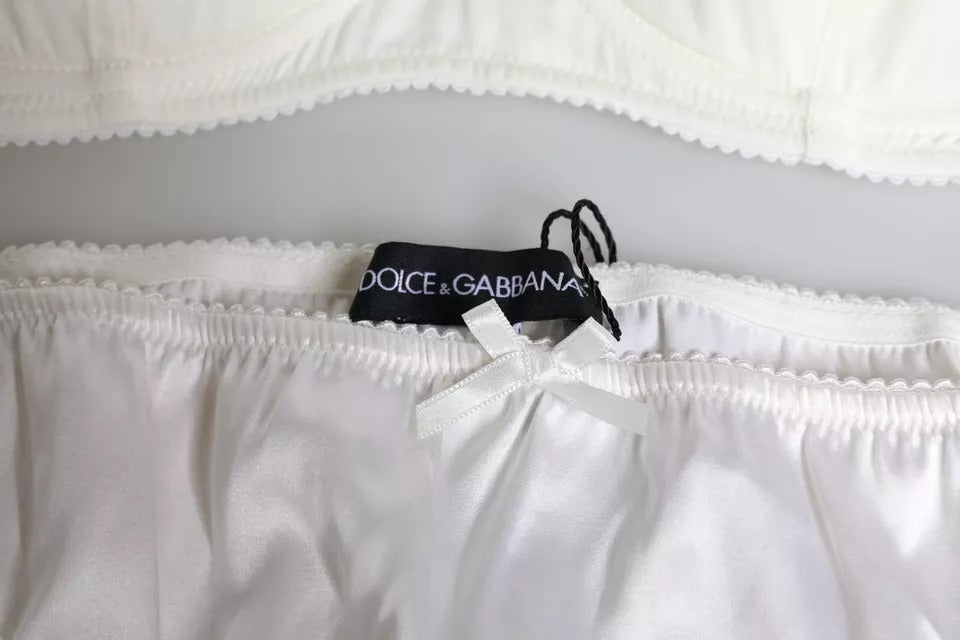 Ropa interior Dolce & Gabbana de seda elástica blanca con braga y sujetador balconette