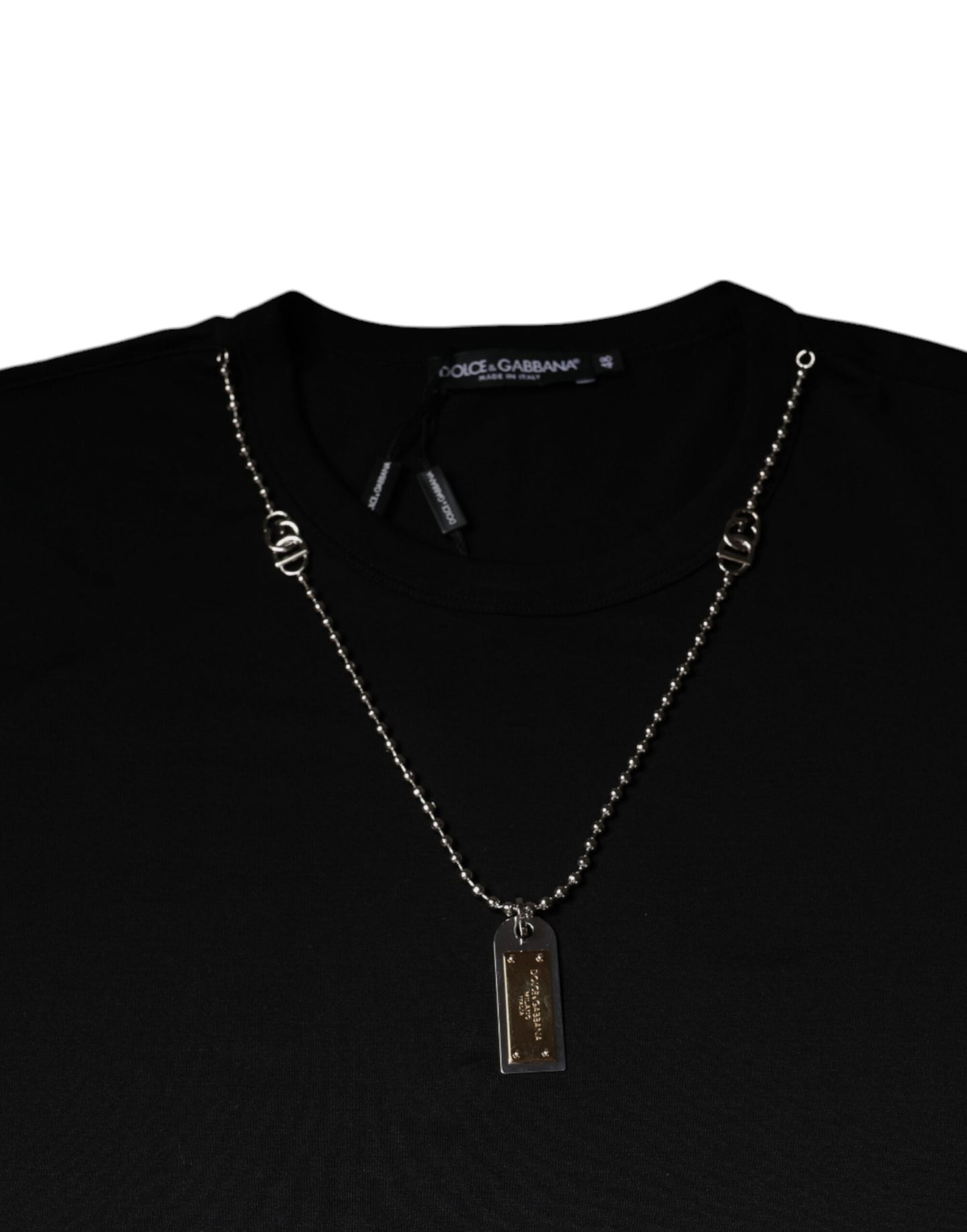 Camiseta Dolce & Gabbana de Algodón Negro con Cuello Decorado