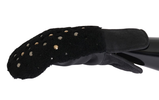 Guantes Dolce & Gabbana de piel negra y borrego con tachuelas