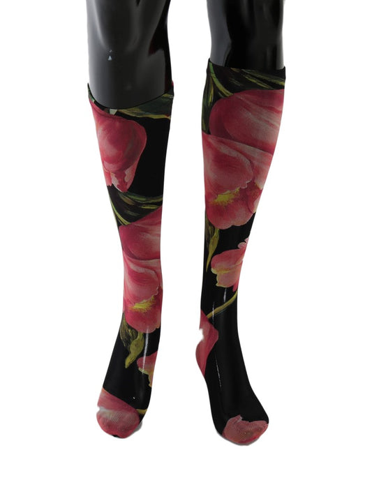 Calcetines de nailon de tulipanes florales multicolor Dolce & Gabbana
