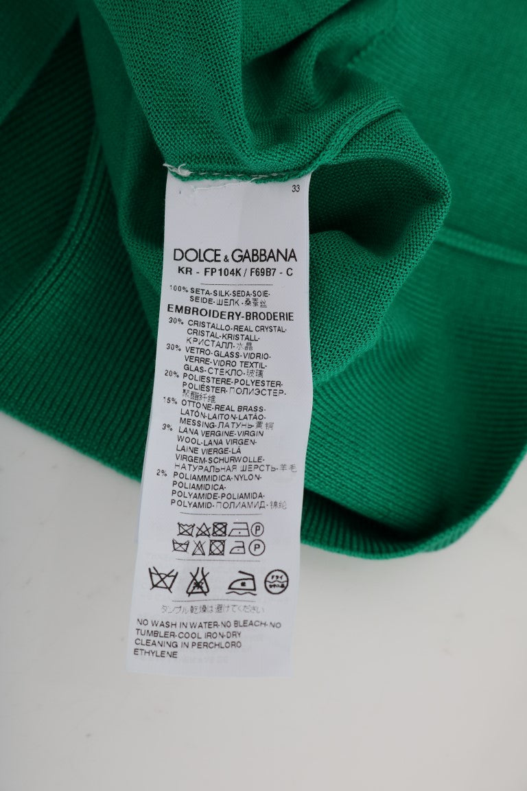 Suéter verde de seda con cristales y plátanos Dolce & Gabbana