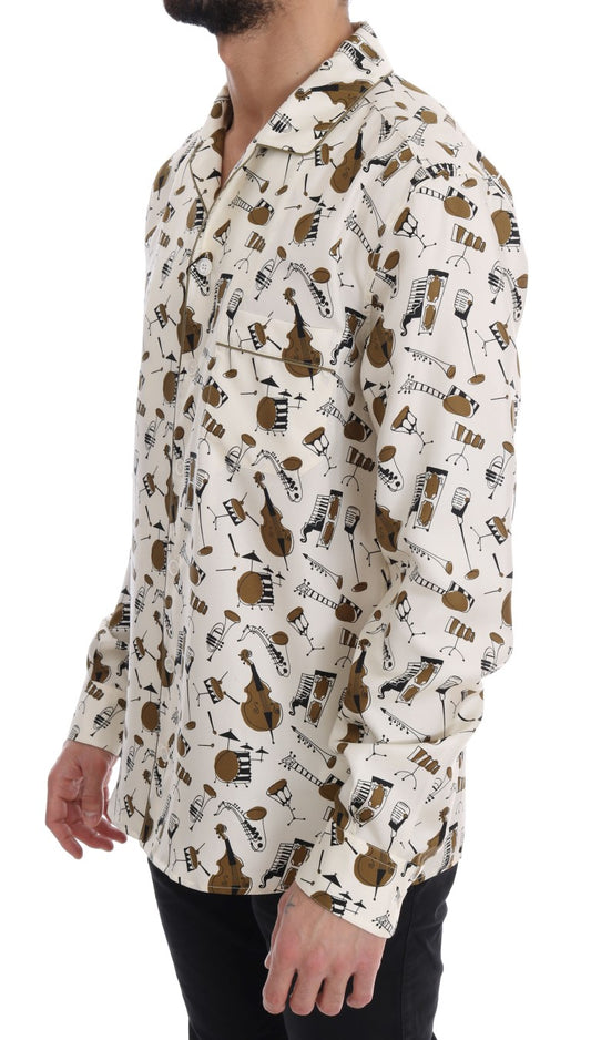 Camisa Dolce & Gabbana de seda blanca con estampado motivo JAZZ