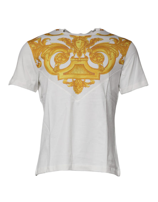 Camiseta de cuello redondo de algodón con estampado Medusa blanca de Versace
