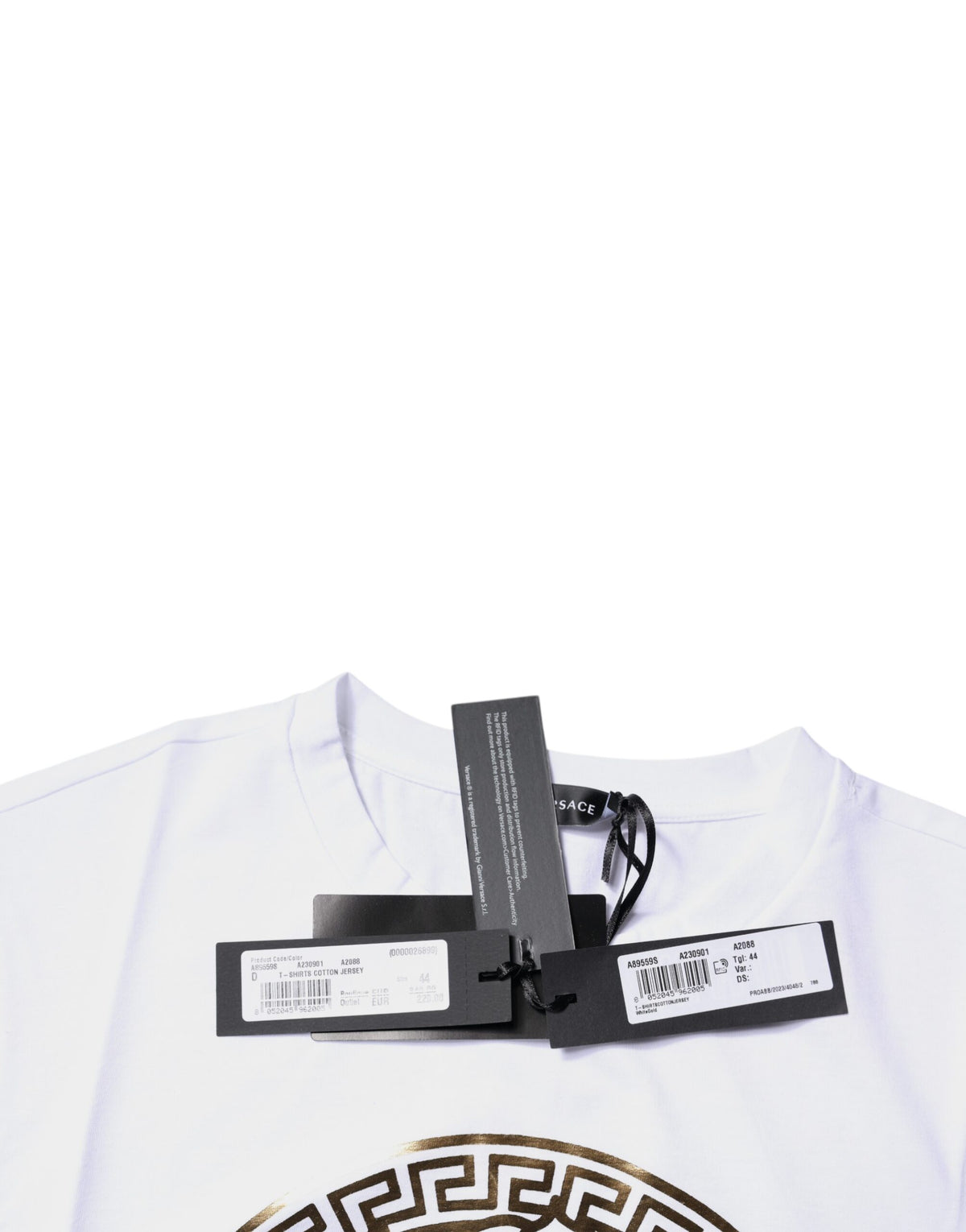 White Versace Cotton T-Shirt with Medusa Print and Crew Neck