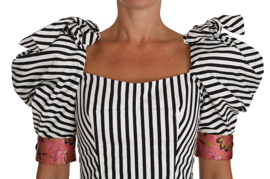 Dolce & Gabbana Camisa Corta de Manga Abullonada a Rayas Blancas y Negras